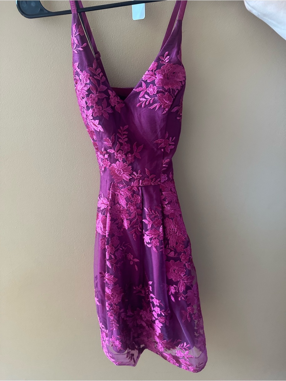Sleeveless Embroidered Mini Dress in Deep Magenta